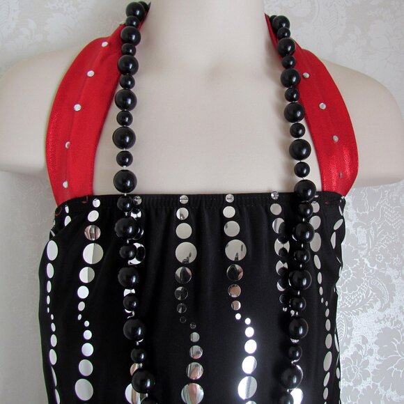 GIRL'S XL DANCE COSTUME, ROARING 20s FLAPPER WEISSMAN BLACK w RED FRINGE, EXTRAS - Picture 3 of 10